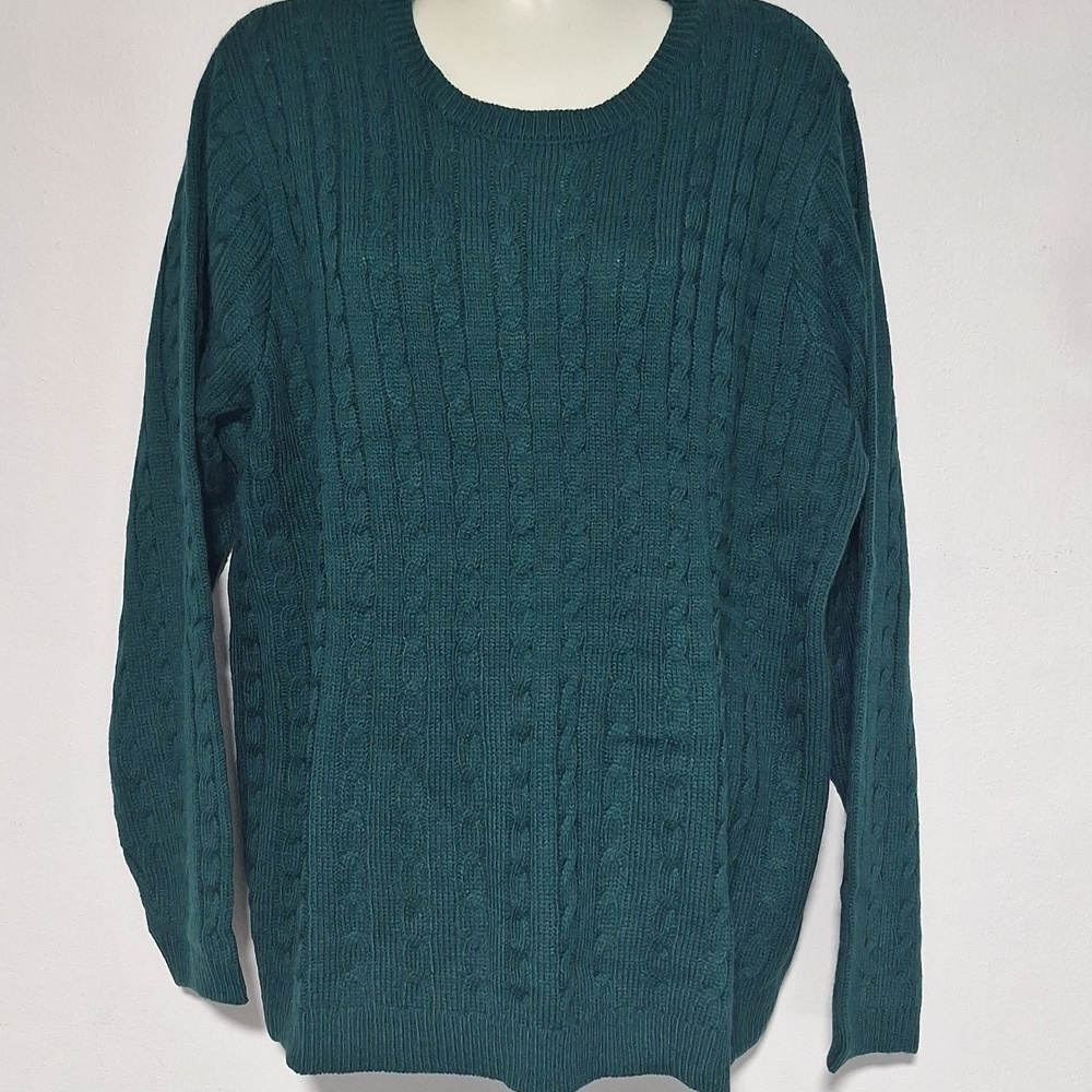 Jessica London Green Cable Knit Sweater Medium Weight